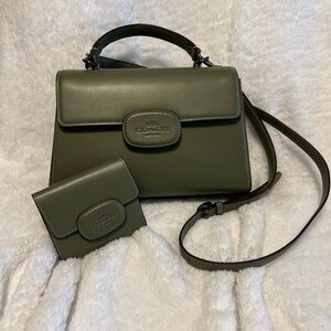 Coach Dark Green Leather Satchel and Wallet Set